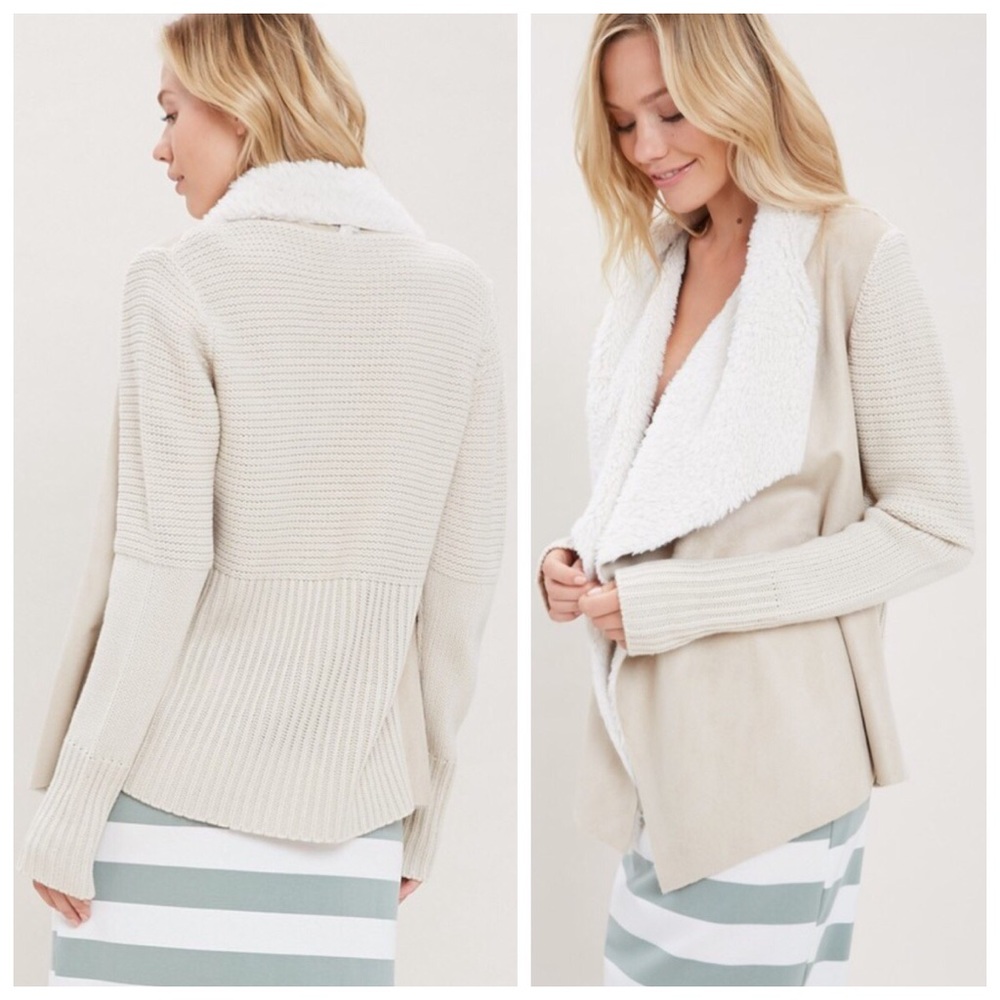 New sand faux suede fur cardigan sweater - Picture 3 of 6